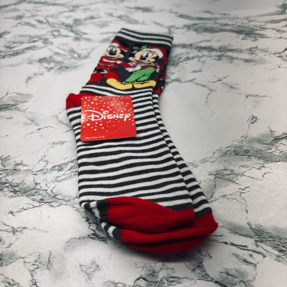 Disney Black and White Striped Socks with Red Toes